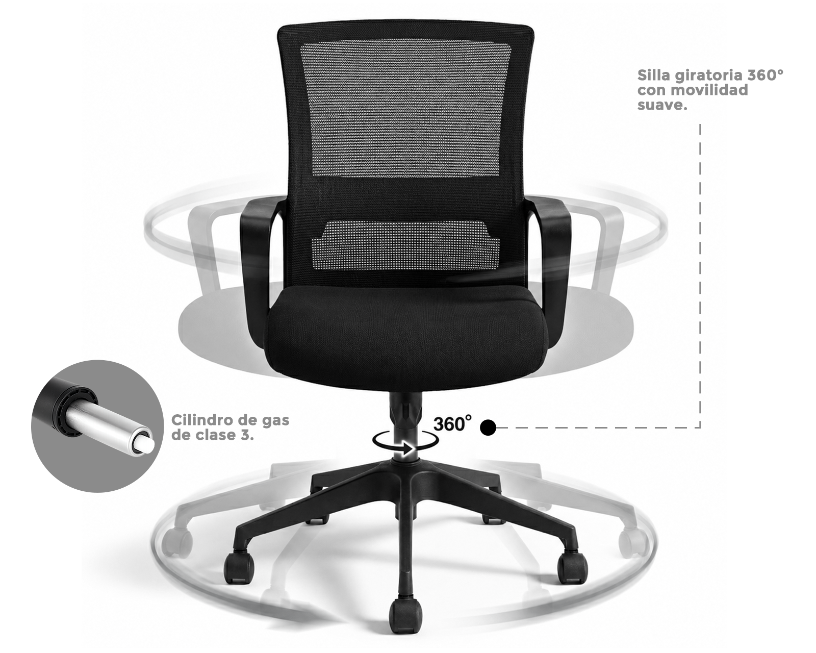 Pack de 2 Sillas de Oficina Ergonómicas con Respaldo de Malla – Soporte Lumbar | Negro