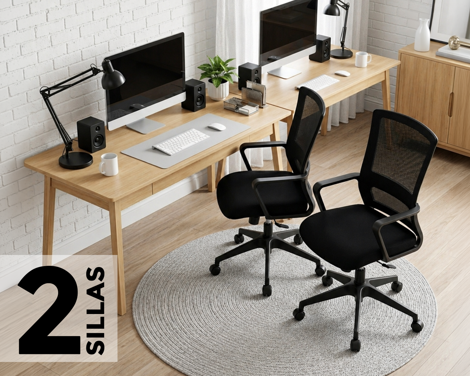 Pack de 2 Sillas de Oficina Ergonómicas con Respaldo de Malla – Soporte Lumbar | Negro
