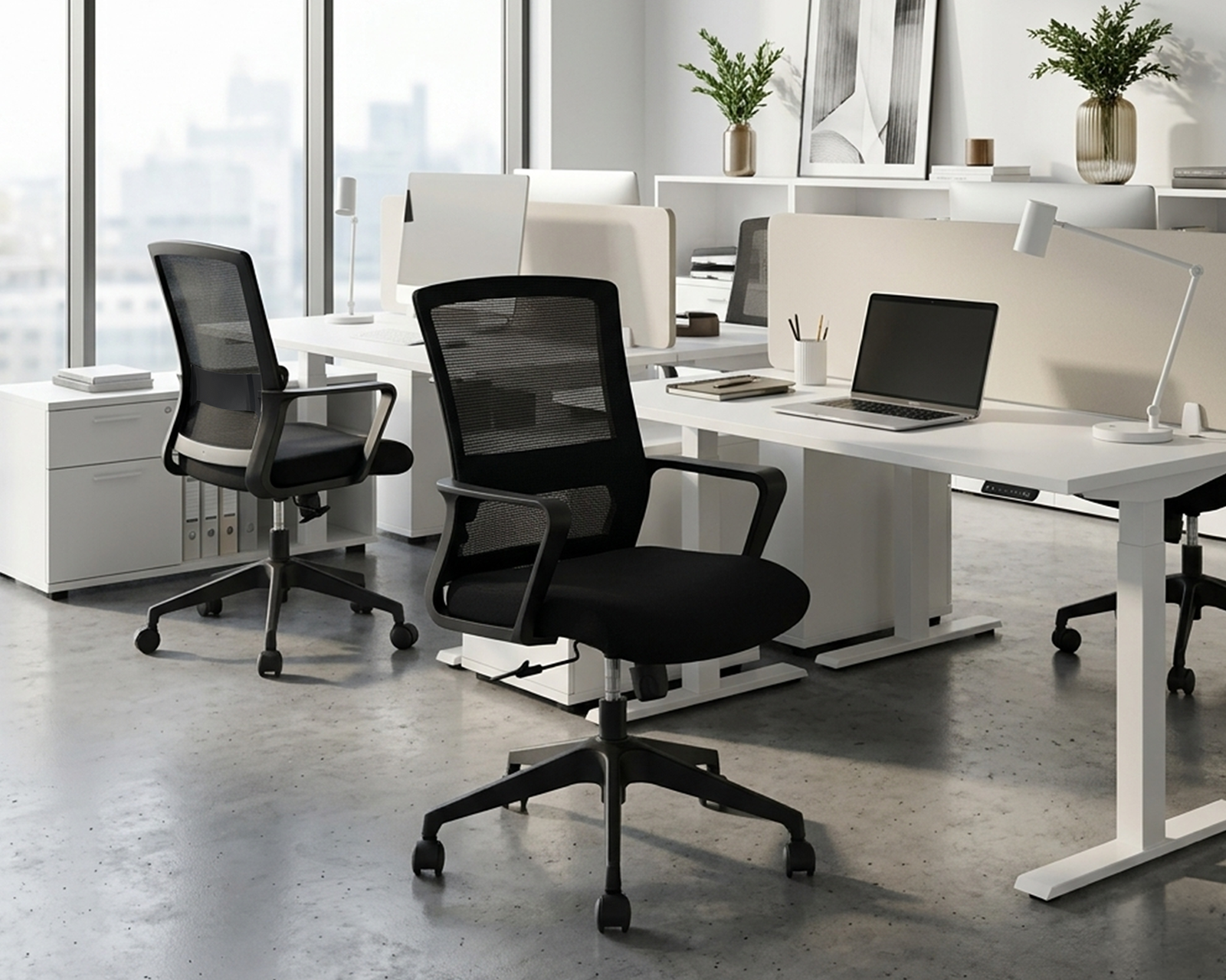 Pack de 2 Sillas de Oficina Ergonómicas con Respaldo de Malla – Soporte Lumbar | Negro