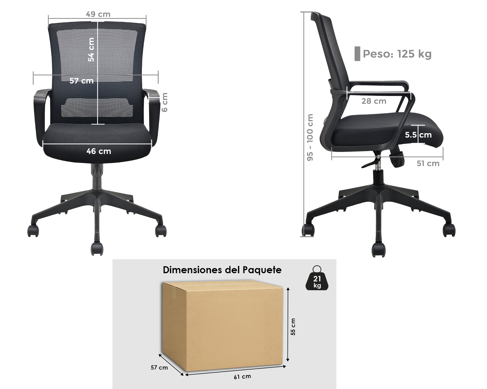 Pack de 2 Sillas de Oficina Ergonómicas con Respaldo de Malla – Soporte Lumbar | Negro