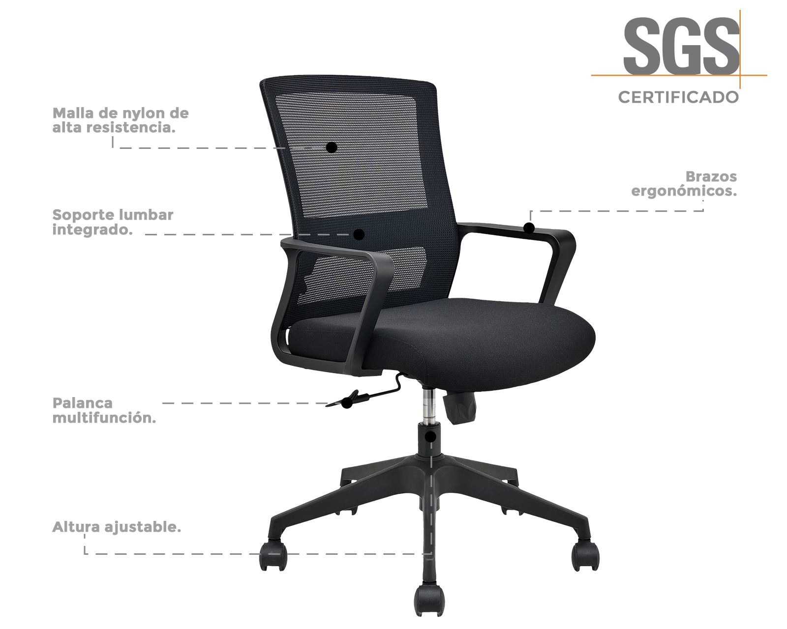 Pack de 2 Sillas de Oficina Ergonómicas con Respaldo de Malla – Soporte Lumbar | Negro