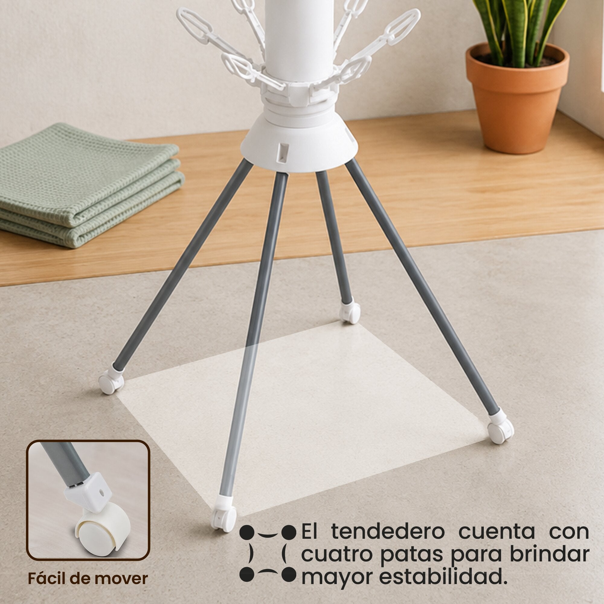 Tendedero Plegable Tipo Pulpo de Doble Nivel con Ganchos Giratorios y Base Estable