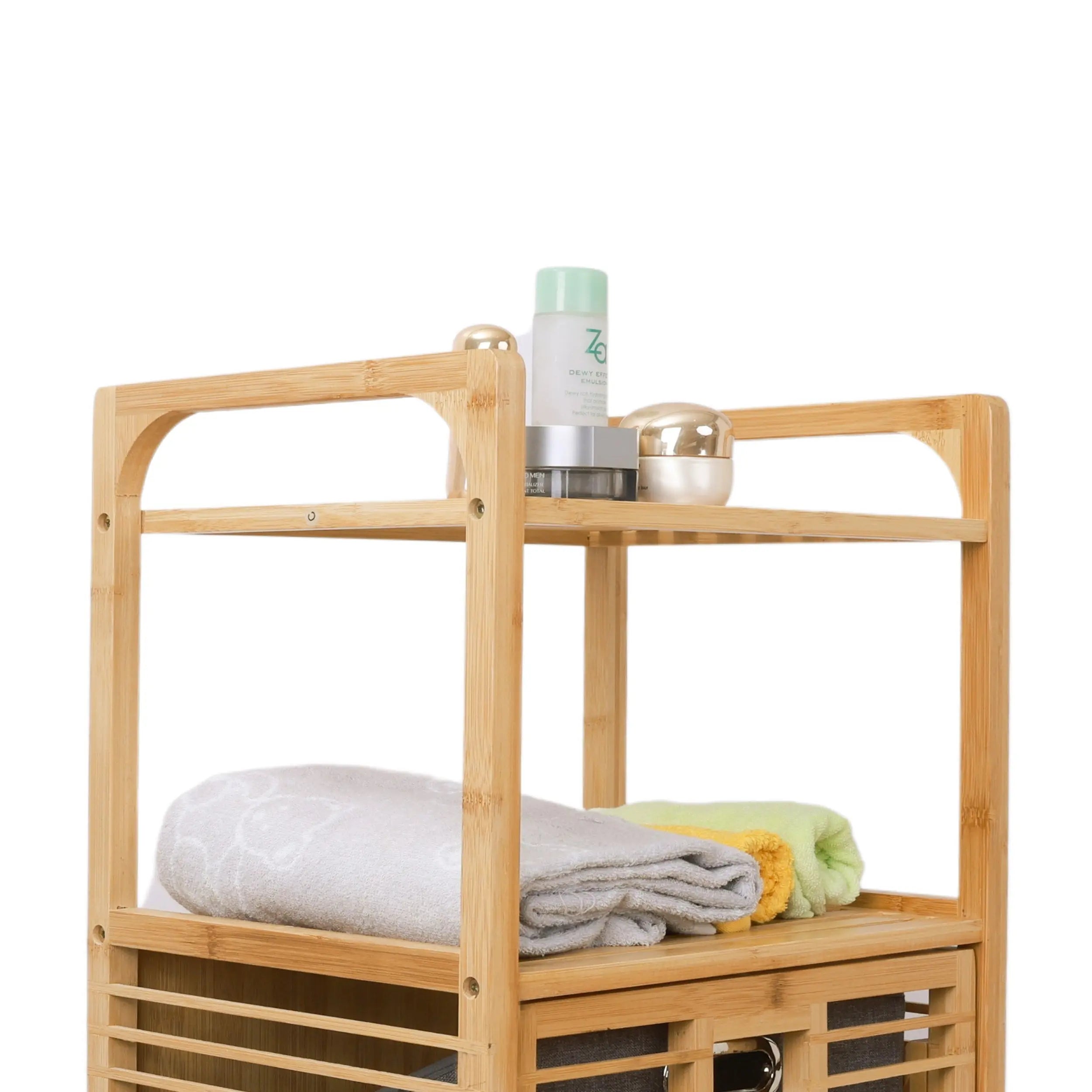 Cesto de Lavandería de Bambú con Caja de Tela para Ropa Sucia y 2 Niveles de Estantes, Ideal para Almacenamiento y Organización en Baño MU:4LIFE