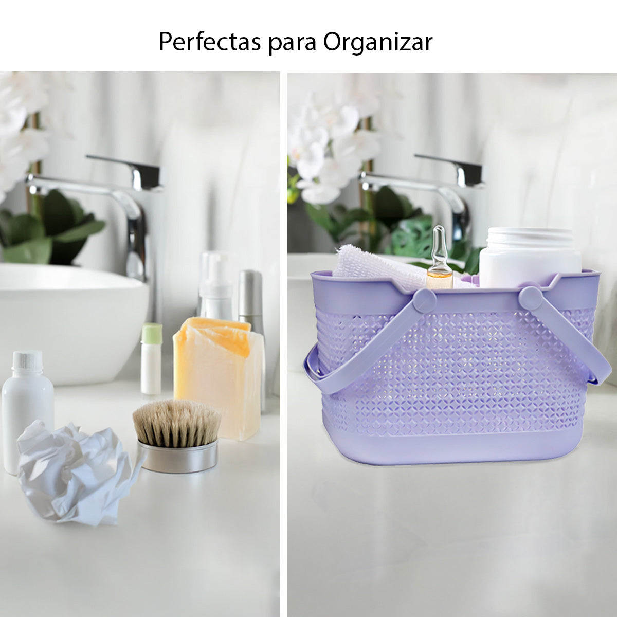 Set de 3 Canastas Plásticas con Mango – Organizadores Multiuso para Cocina, Baño u Oficina