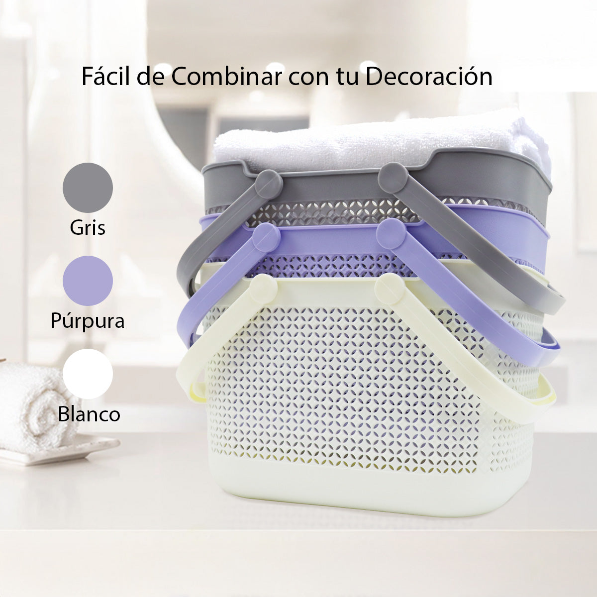 Set de 3 Canastas Plásticas con Mango – Organizadores Multiuso para Cocina, Baño u Oficina