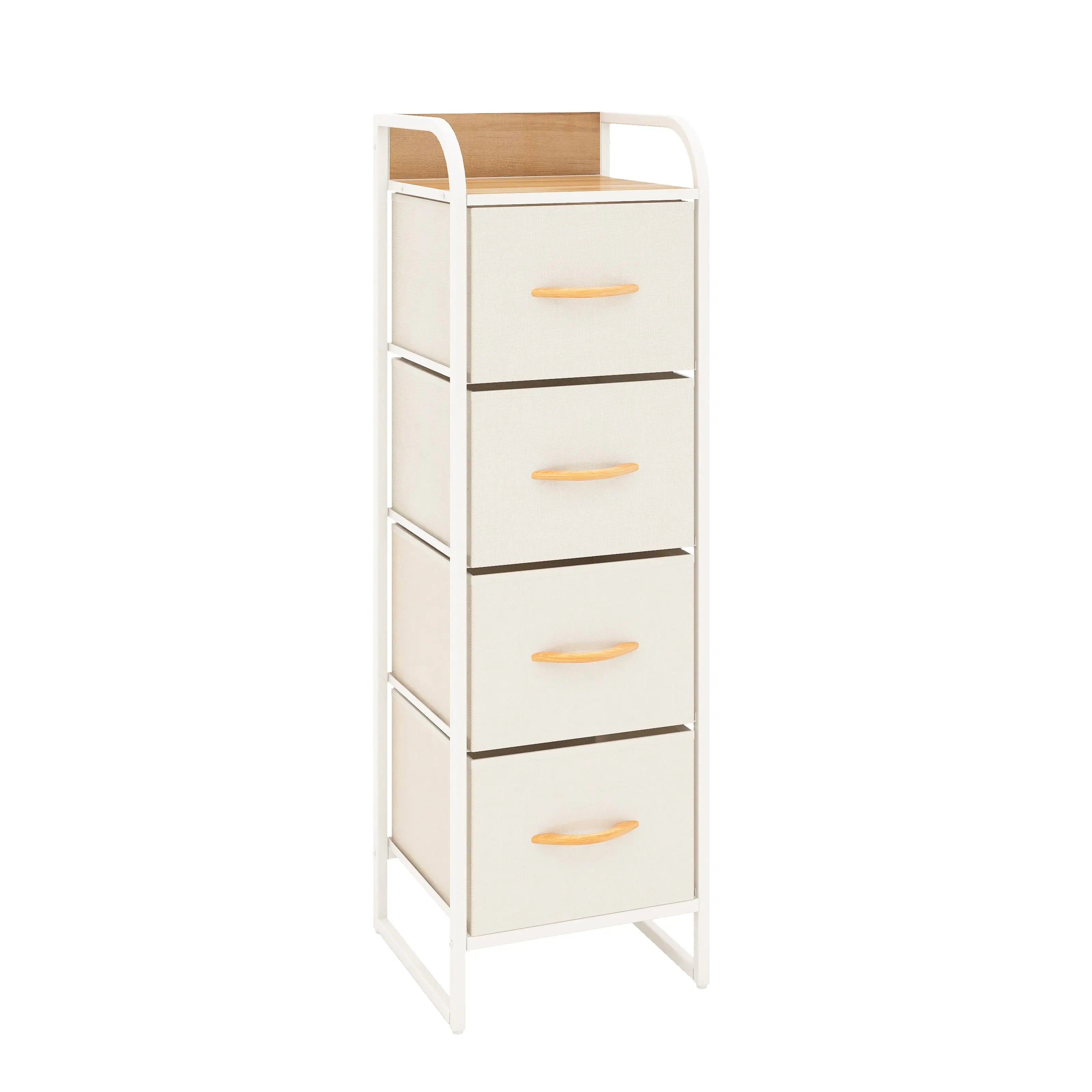 Cómoda compacta de 4 cajones almacenamiento para hogar y oficina, organizador cajonera de estructura metal y cajones de tela lino poliéster y tela no tejida MU:4LIFE