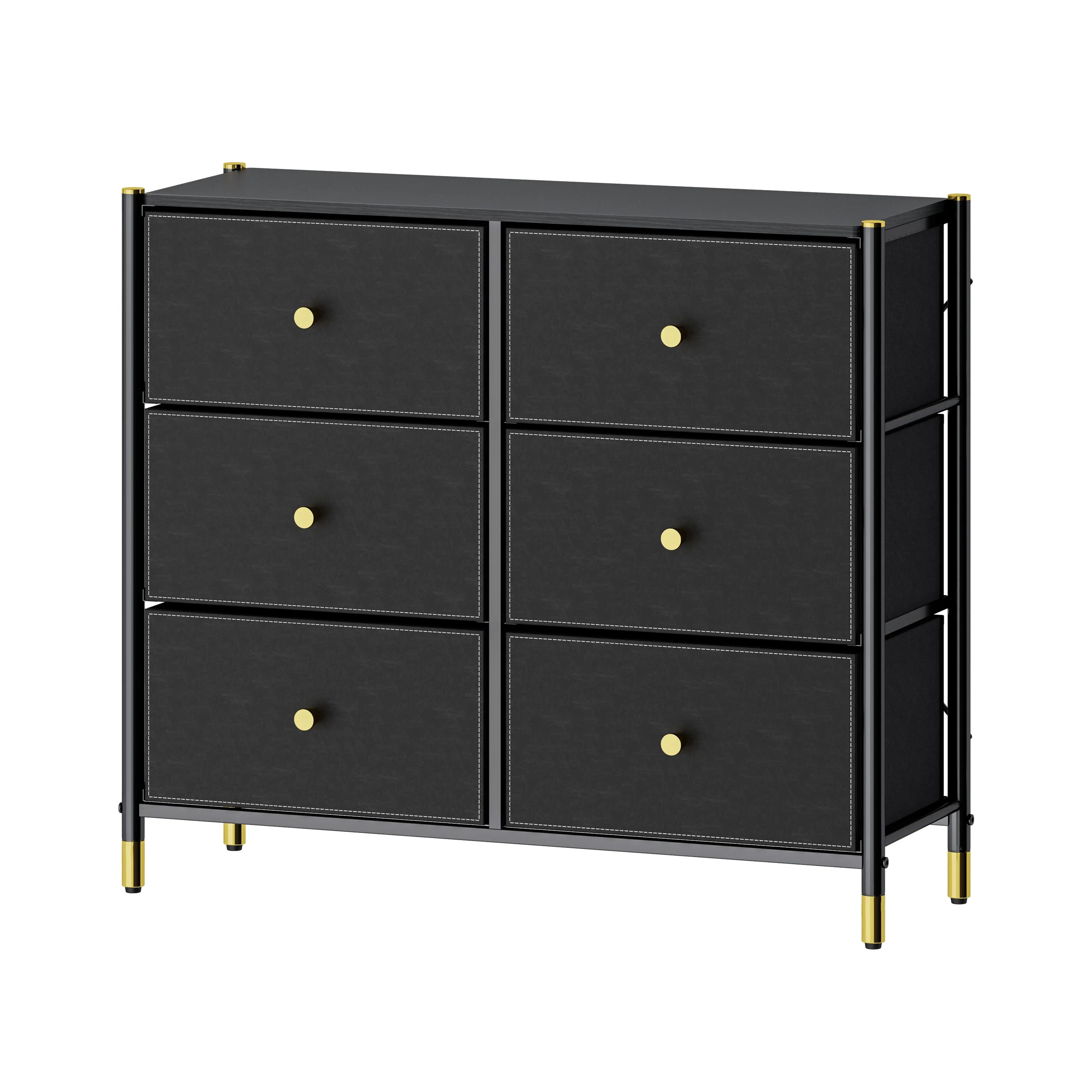 Cómoda Ancha de 6 Cajones para Almacenamiento en Hogar y Oficina, con Estructura de Metal, Tabla de MDF y Cajones de Tela No Tejida con Cubiertas de Cuero PU MU:4LIFE