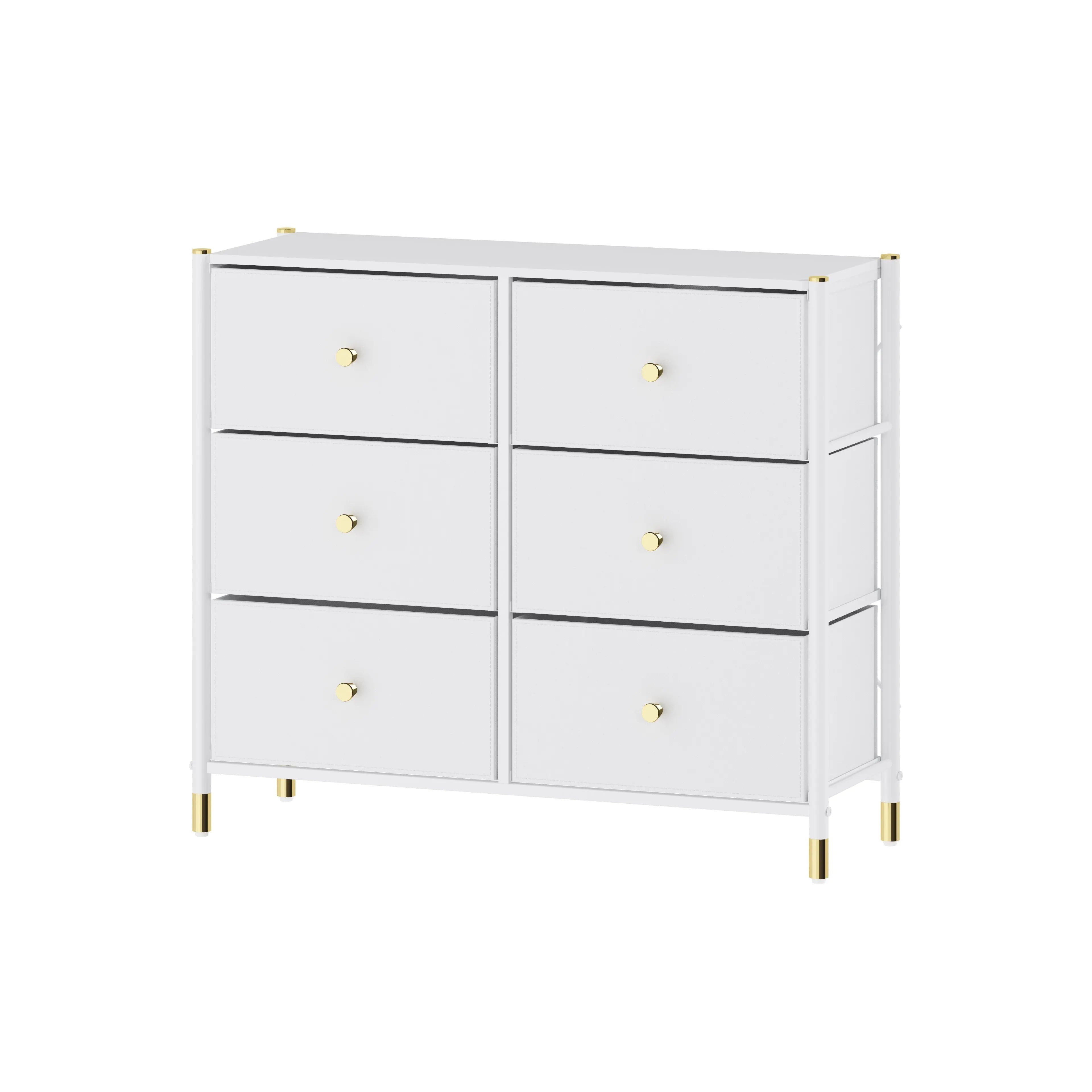 Cómoda Ancha de 6 Cajones para Almacenamiento en Hogar y Oficina, con Estructura de Metal, Tabla de MDF y Cajones de Tela No Tejida con Cubiertas de Cuero PU MU:4LIFE