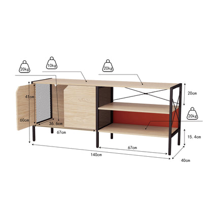 Estantería ancha metálico de madera y metal, Centro de entretenimiento para TV