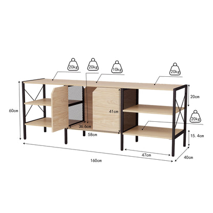 Estantería ancha metálico de madera y metal, Centro de entretenimiento para TV