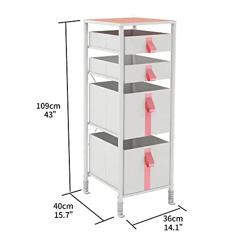 Cómoda vertical organizador de 4 cajones para juguetes de niños, almacenamiento de ropa, juguetes, estructura metal y cajones de tela lino poliéster y tela no tejida MU:4LIFE