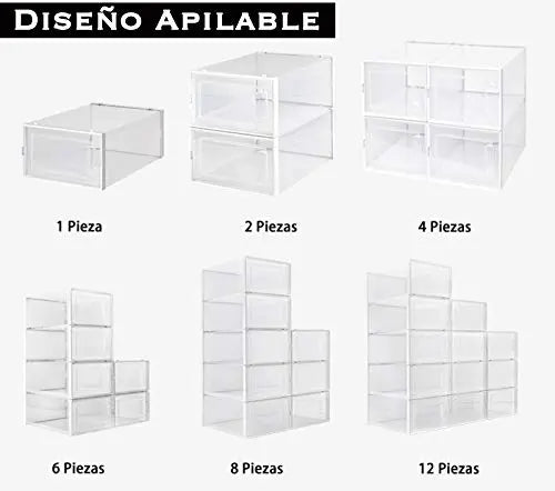 Organizador para zapatos, puerta transparente y lateral translúcido, apilables y multifuncional para hogar (6 piezas) MU:4LIFE