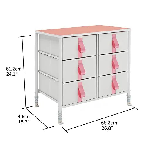 Cómoda de 6 cajones para niños, almacenamiento de ropa y juguetes, organizador cajonera de estructura metal y cajones de tela lino poliéster y tela no tejida MU:4LIFE