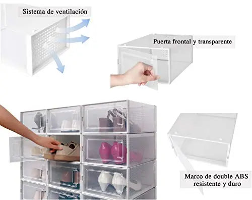 Organizador para zapatos, puerta transparente y lateral translúcido, apilables y multifuncional para hogar (6 piezas) MU:4LIFE