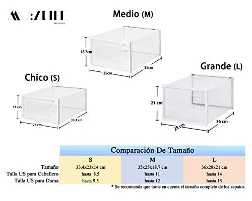 Organizador para zapatos, puerta transparente y lateral translúcido, apilables y multifuncional para hogar (6 piezas) MU:4LIFE