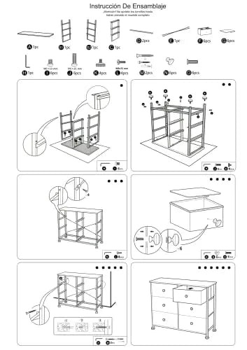 Cómoda de 6 cajones almacenamiento para hogar y oficina, organizador cajonera de estructura metal y cajones de tela no tejida y tabla MDF MU:4LIFE