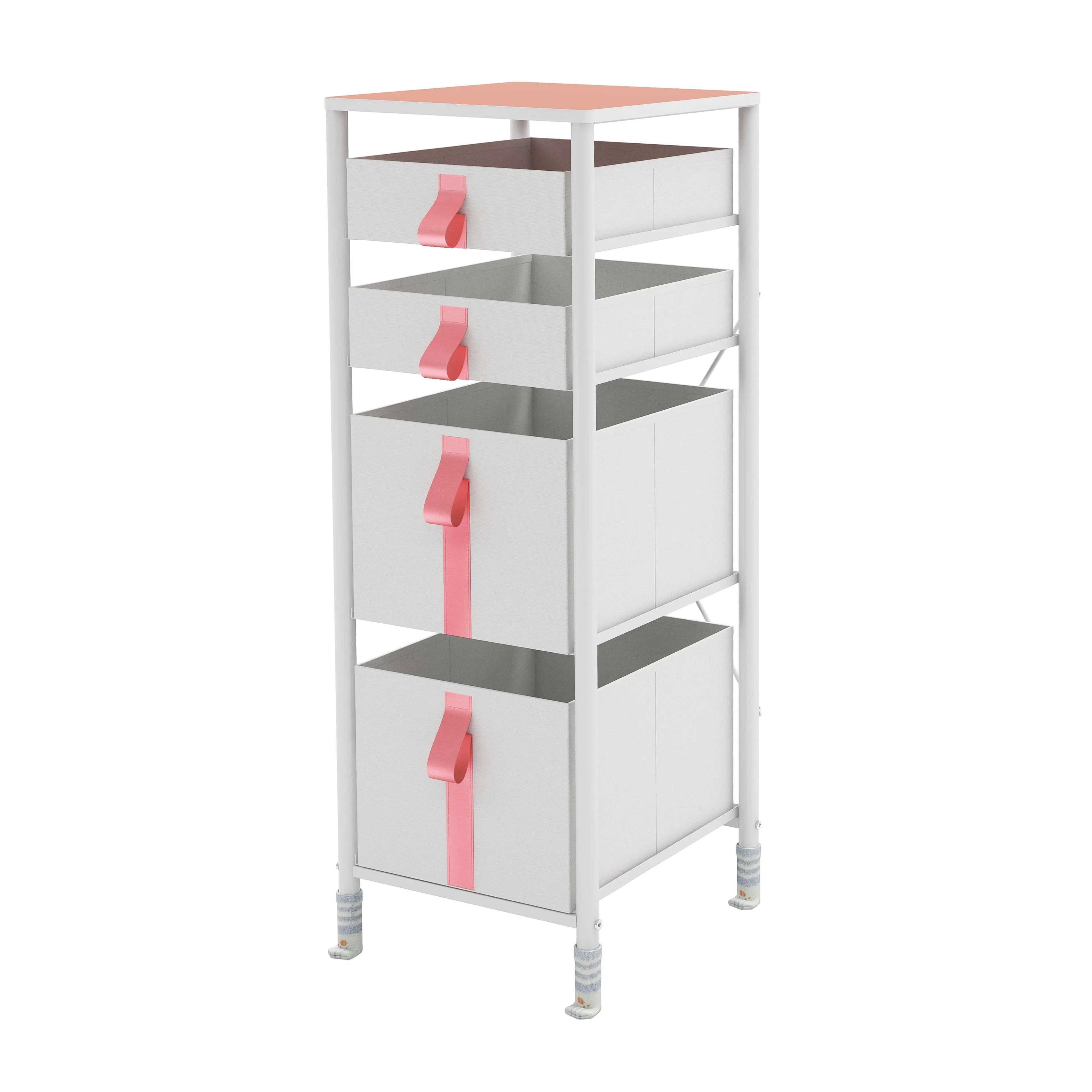 Cómoda vertical organizador de 4 cajones para juguetes de niños, almacenamiento de ropa, juguetes, estructura metal y cajones de tela lino poliéster y tela no tejida MU:4LIFE