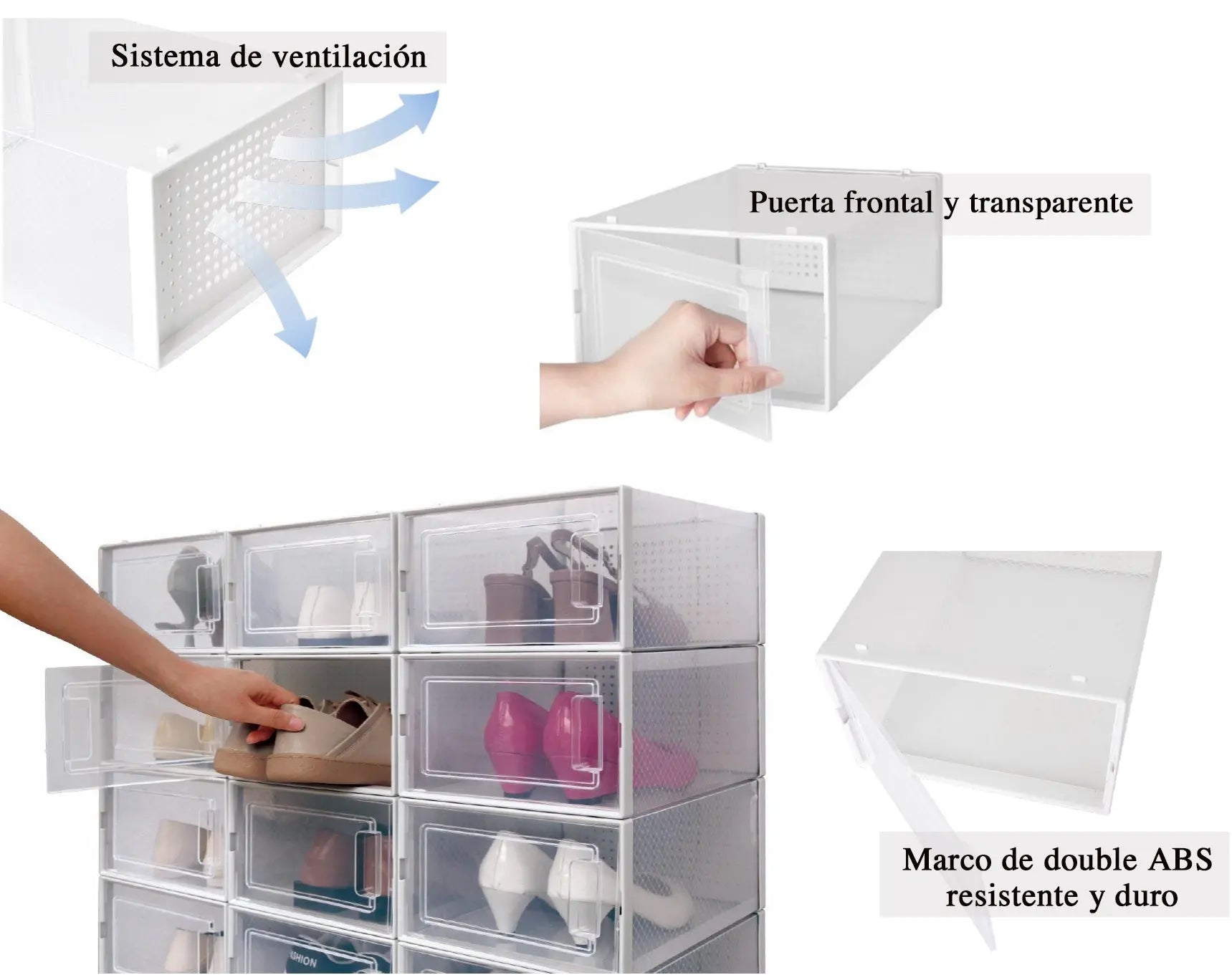 Organizador para zapatos, puerta transparente y lateral translúcido, apilables y multifuncional para hogar(12 Piezas) MU:4LIFE