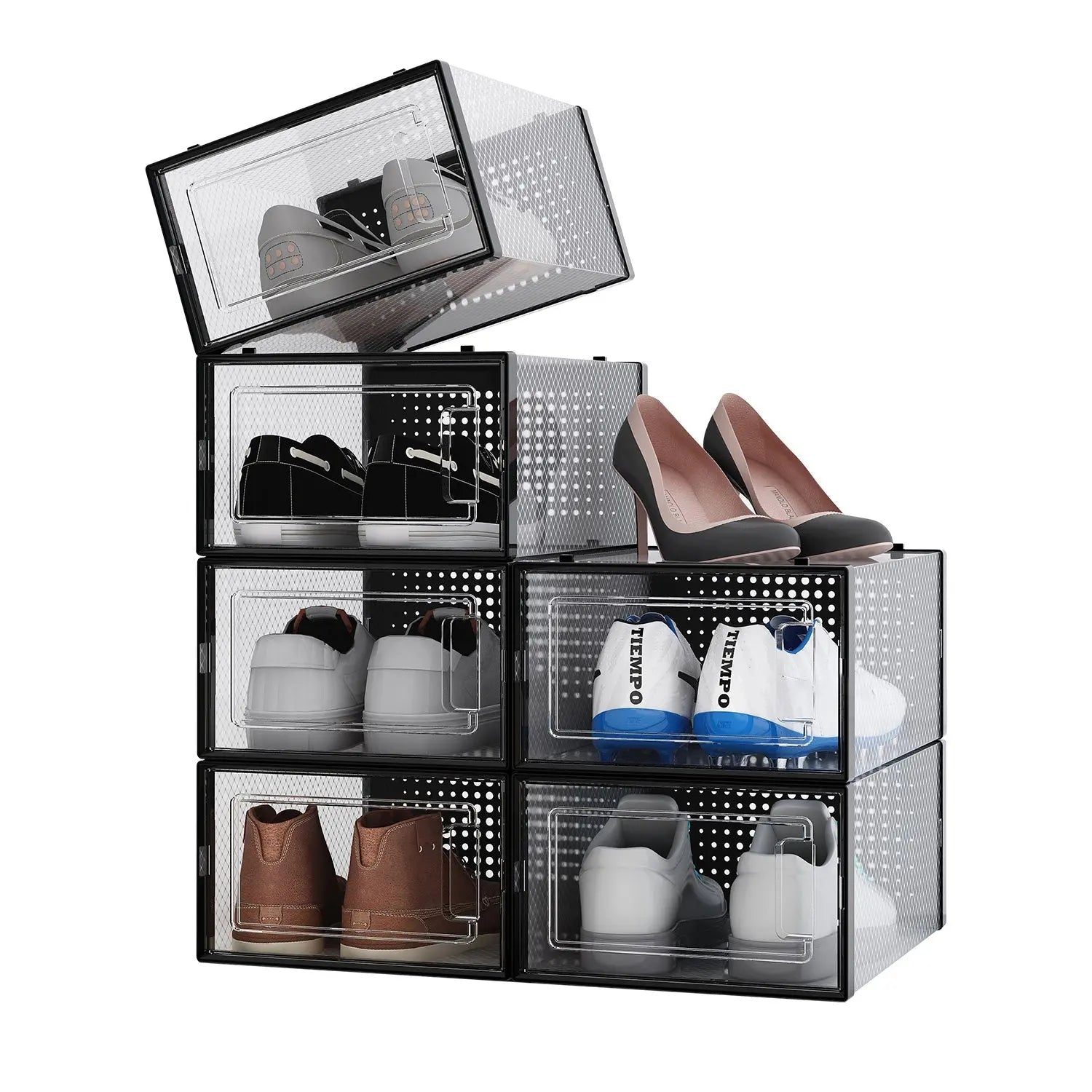 Organizador para zapatos, puerta transparente y lateral translúcido, apilables y multifuncional para hogar (6 piezas) MU:4LIFE