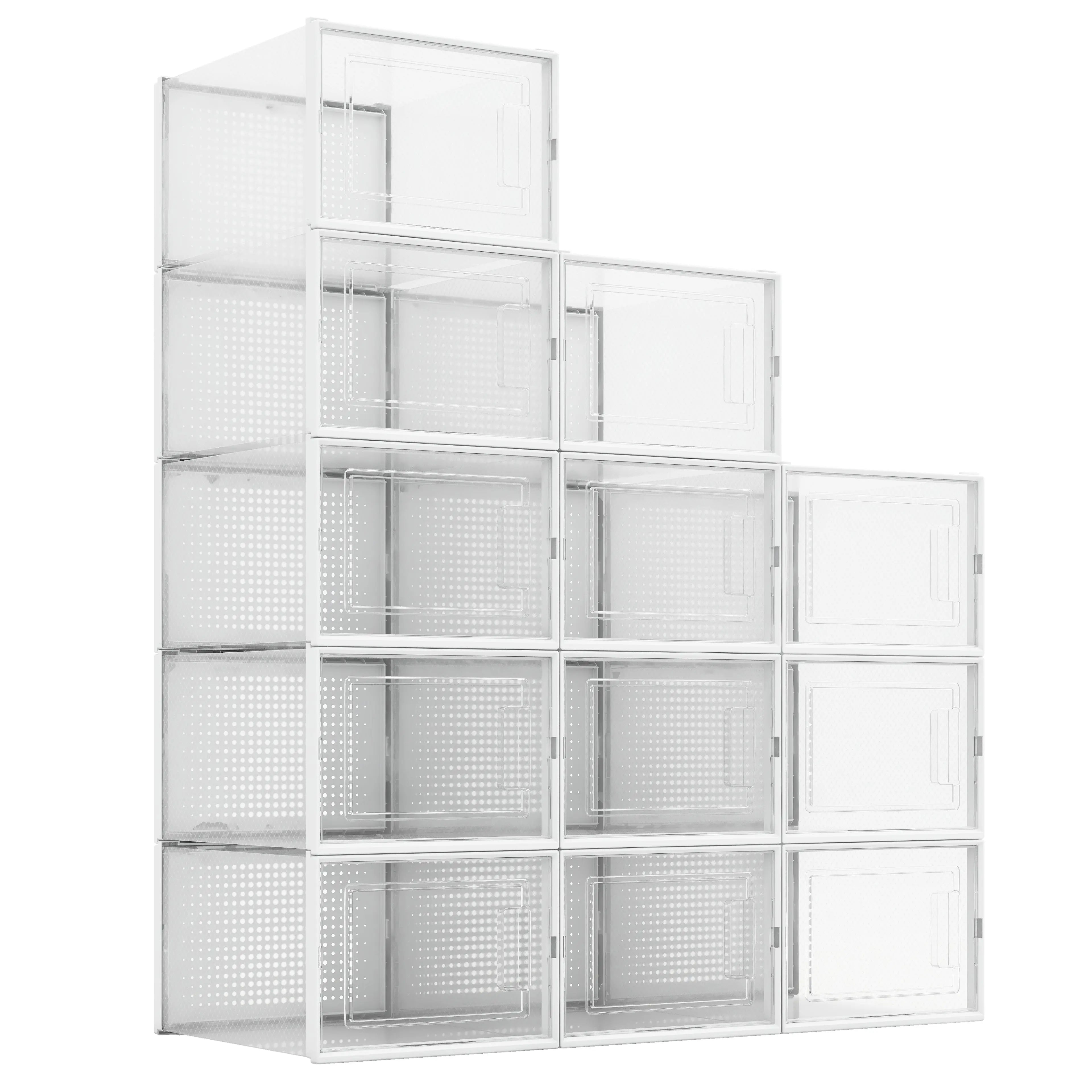 Organizador para zapatos, puerta transparente y lateral translúcido, apilables y multifuncional para hogar(12 Piezas) MU:4LIFE