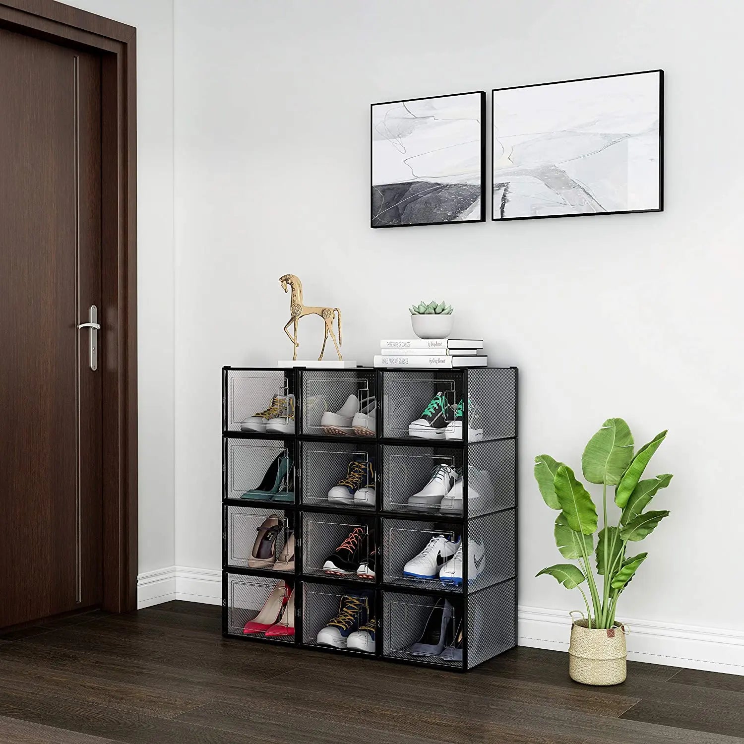 Organizador para zapatos, puerta transparente y lateral translúcido, apilables y multifuncional para hogar (6 piezas) MU:4LIFE