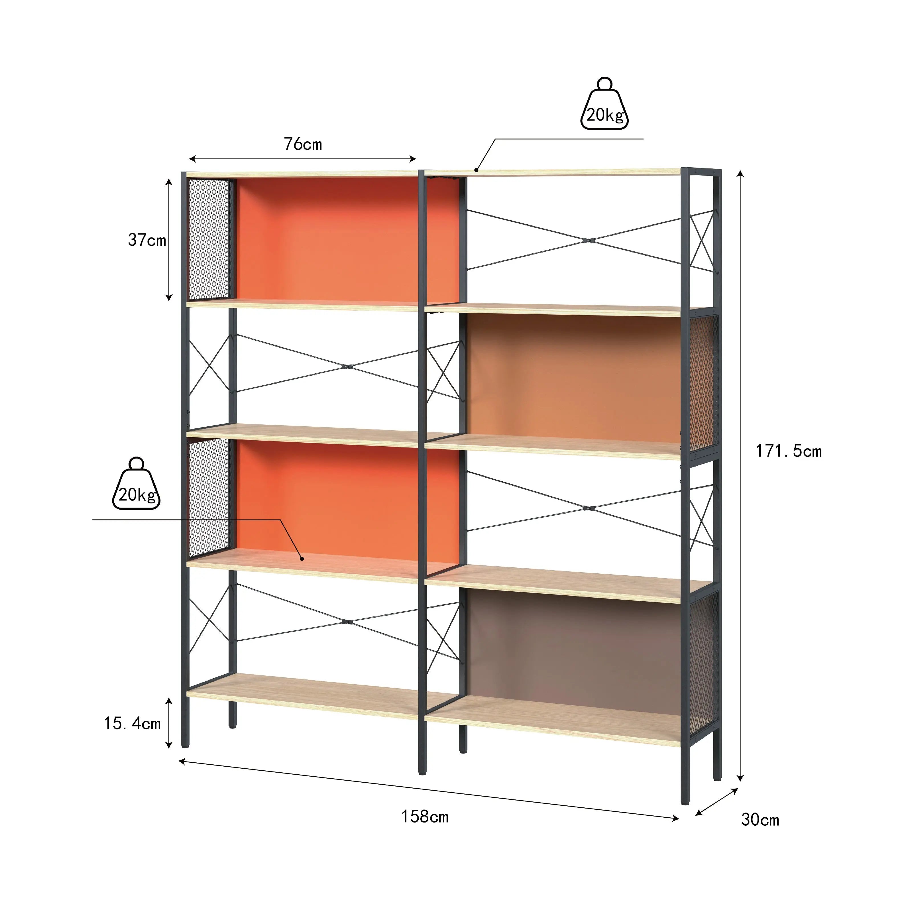 Estantería ancha metálico de madera, Estante librero multiuso para organización y almacenamiento para pasillo y entrada en hogar y oficina MU:4LIFE