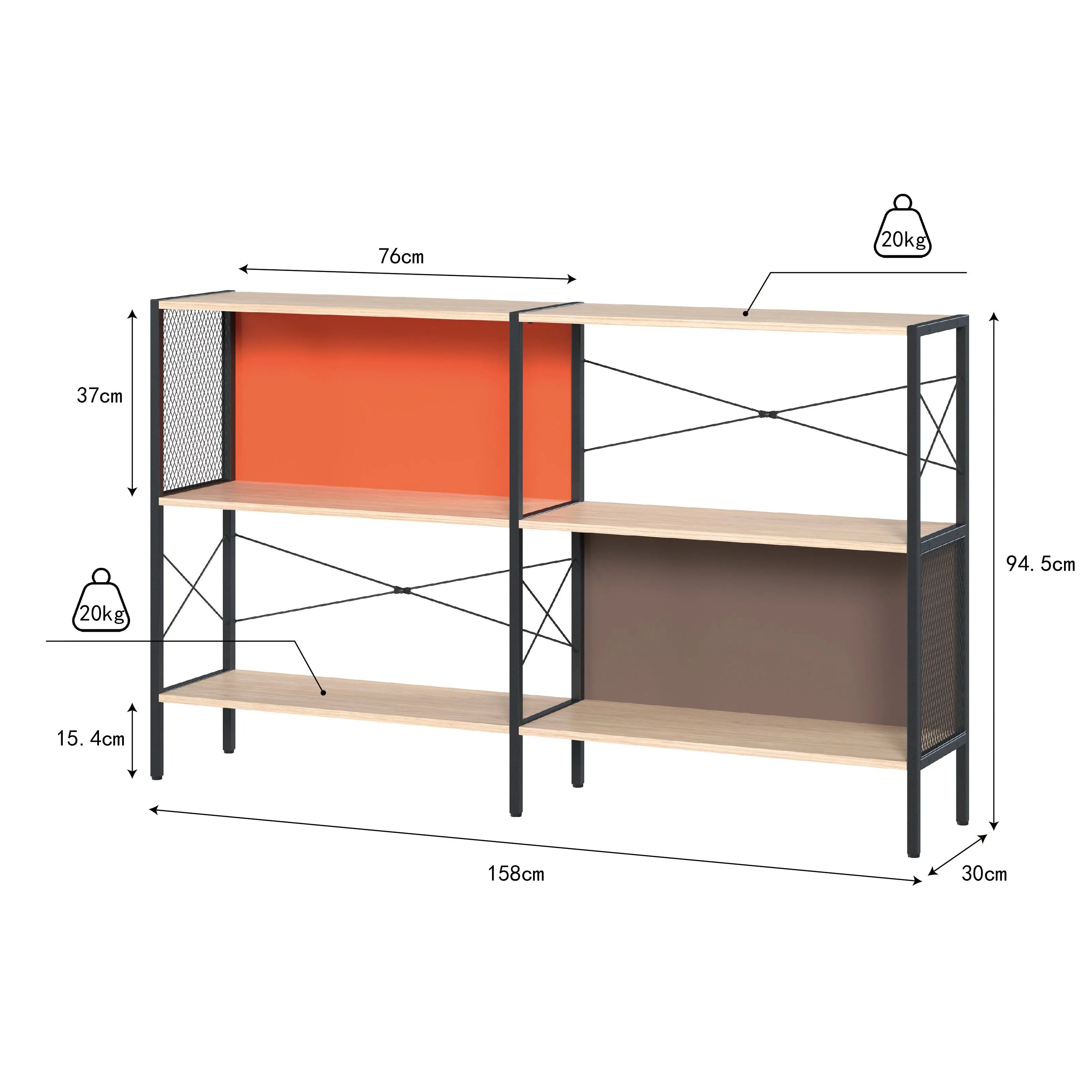 Estantería ancha metálico de madera, Estante librero multiuso para organización y almacenamiento para pasillo y entrada en hogar y oficina MU:4LIFE