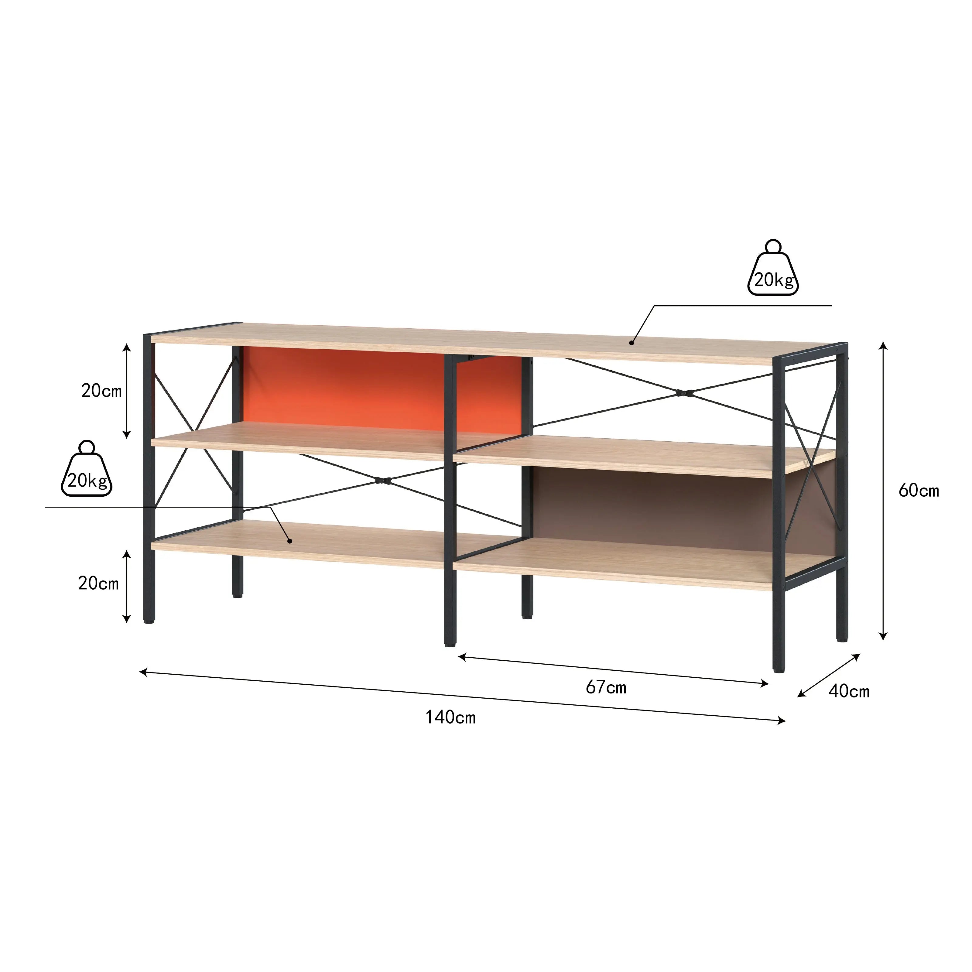 Estantería ancha metálico de madera y metal, Centro de entretenimiento para TV MU:4LIFE