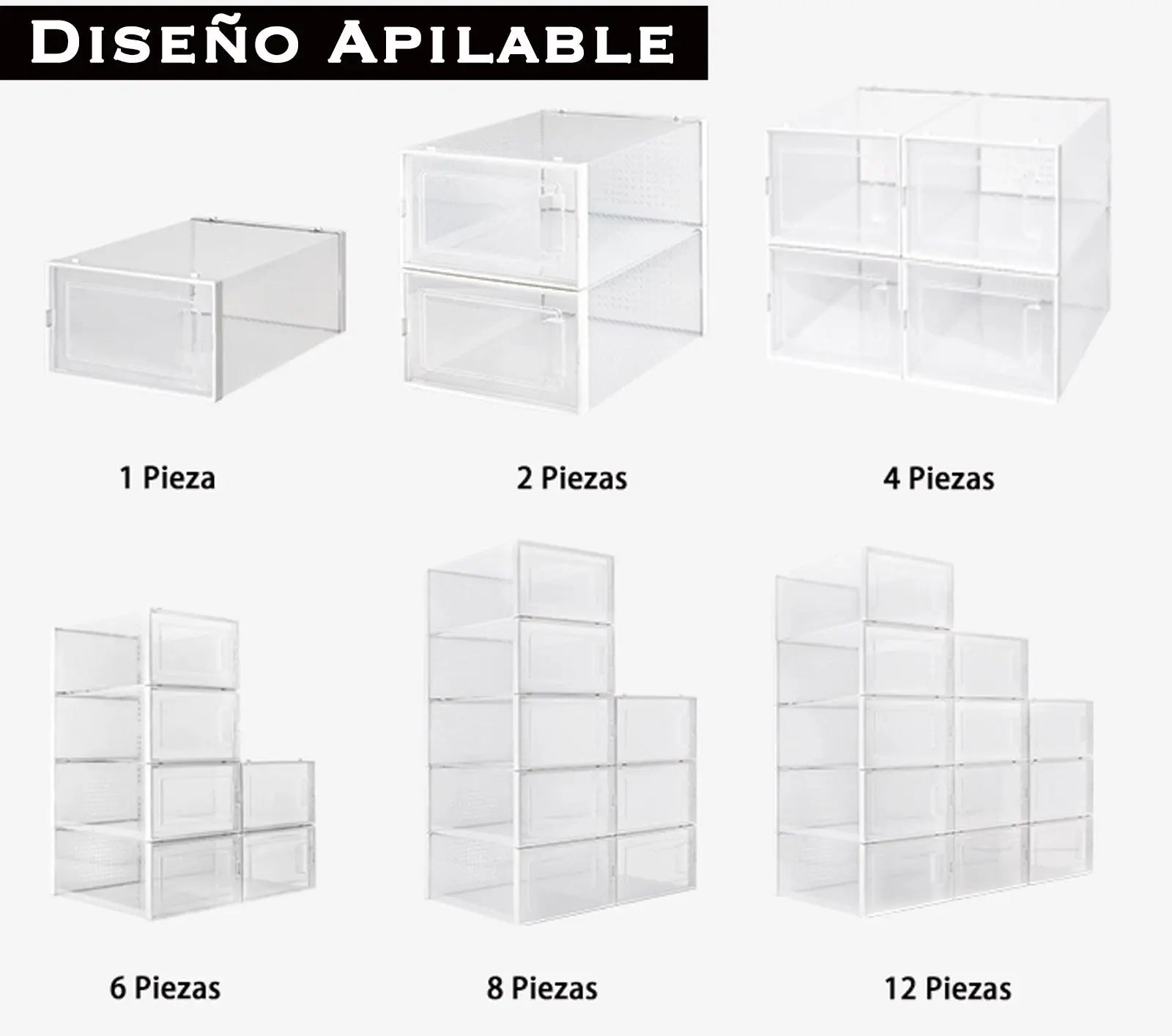 Organizador para zapatos, puerta transparente y lateral translúcido, apilables y multifuncional para hogar(12 Piezas) MU:4LIFE