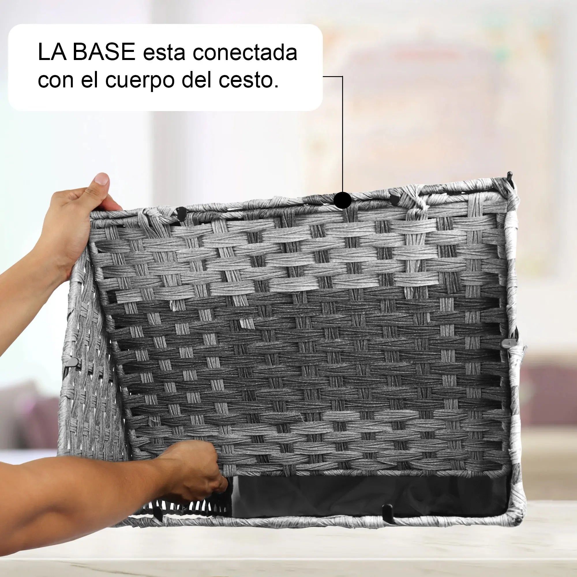 Cesto de Lavandería con Bolsa Dividida de 2 Secciones y Tapa de Ratán Sintético, Canasta Plegable para Ropa Sucia de 110L de Capacidad MU:4LIFE