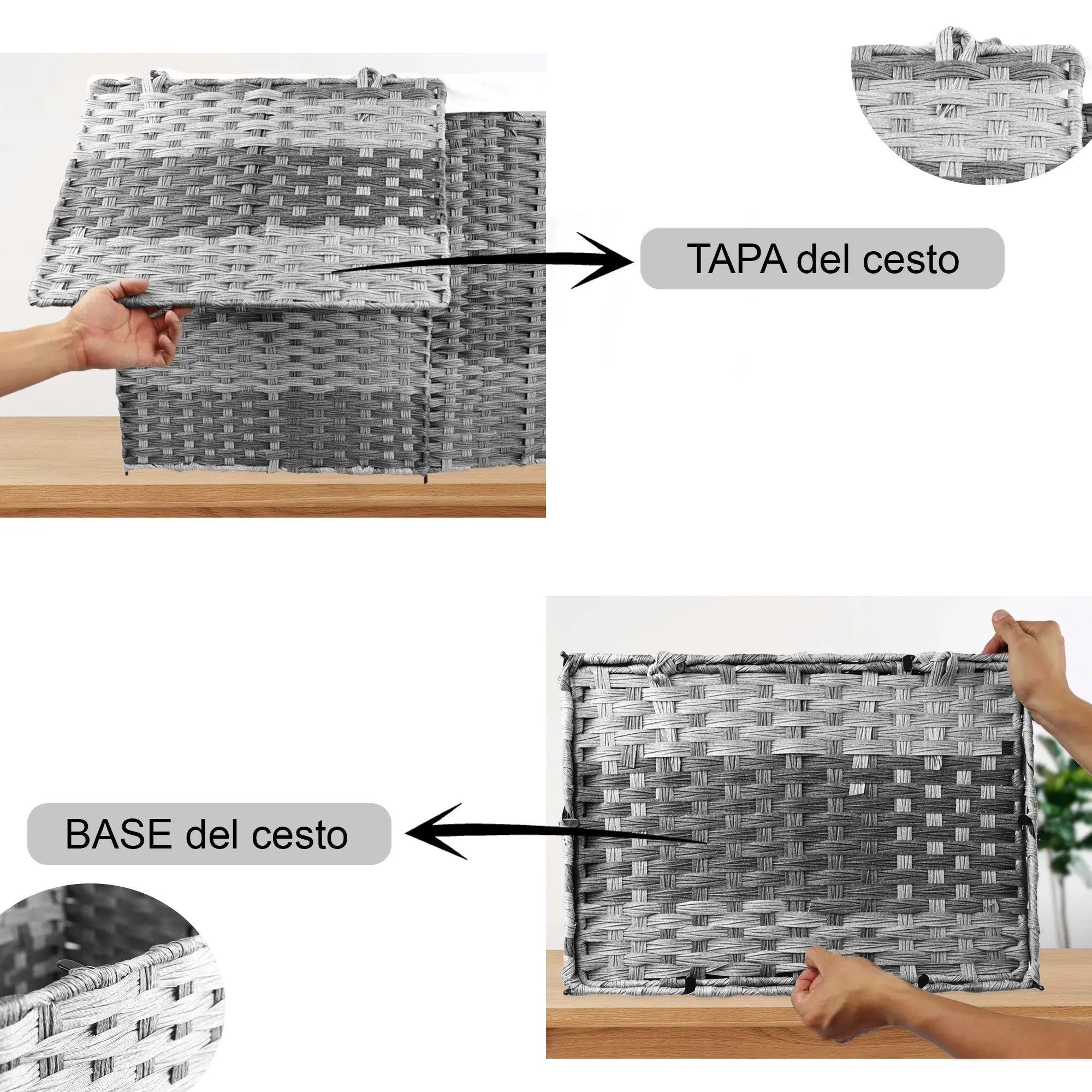 Cesto de Lavandería con Bolsa Dividida de 2 Secciones y Tapa de Ratán Sintético, Canasta Plegable para Ropa Sucia de 90L de Capacidad MU:4LIFE