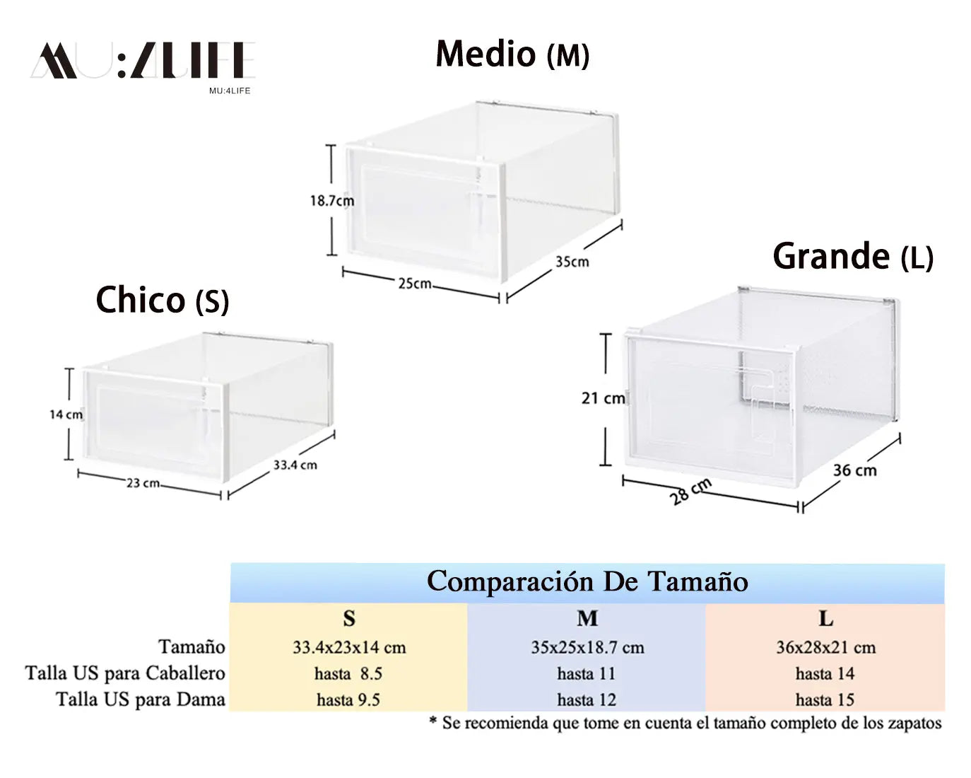 Organizador para zapatos, puerta transparente y lateral translúcido, apilables y multifuncional para hogar(12 Piezas) MU:4LIFE